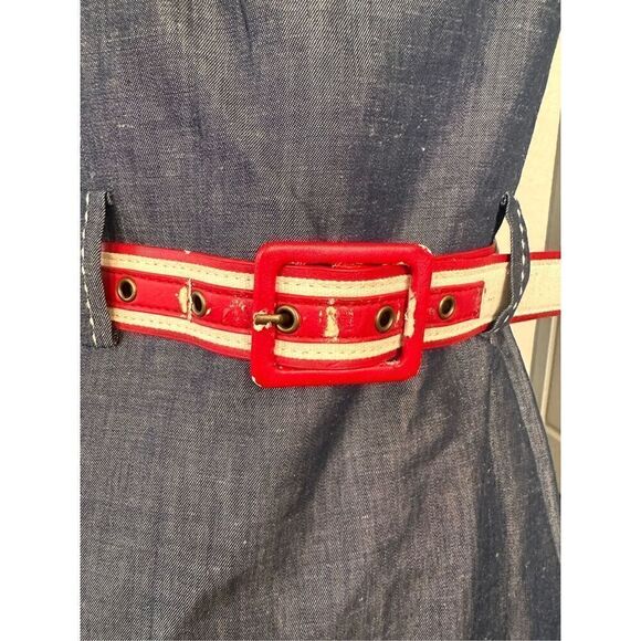 Loft Belted Denim Tank Dress 4 Petite - Picture 5 of 7